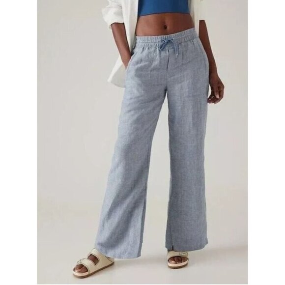 Athleta Pants - Athleta Retreat Wide Leg Linen Pants Women 4 Chambray Blue Relaxed Resortwear
